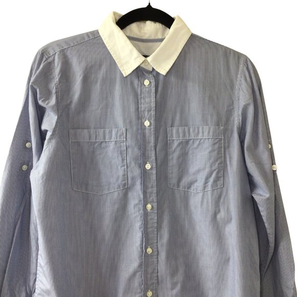 Gap Shirt Women’s S Small Blue White Boyfriend Fit Pinstriped Button Down Stripe - Picture 3 of 9